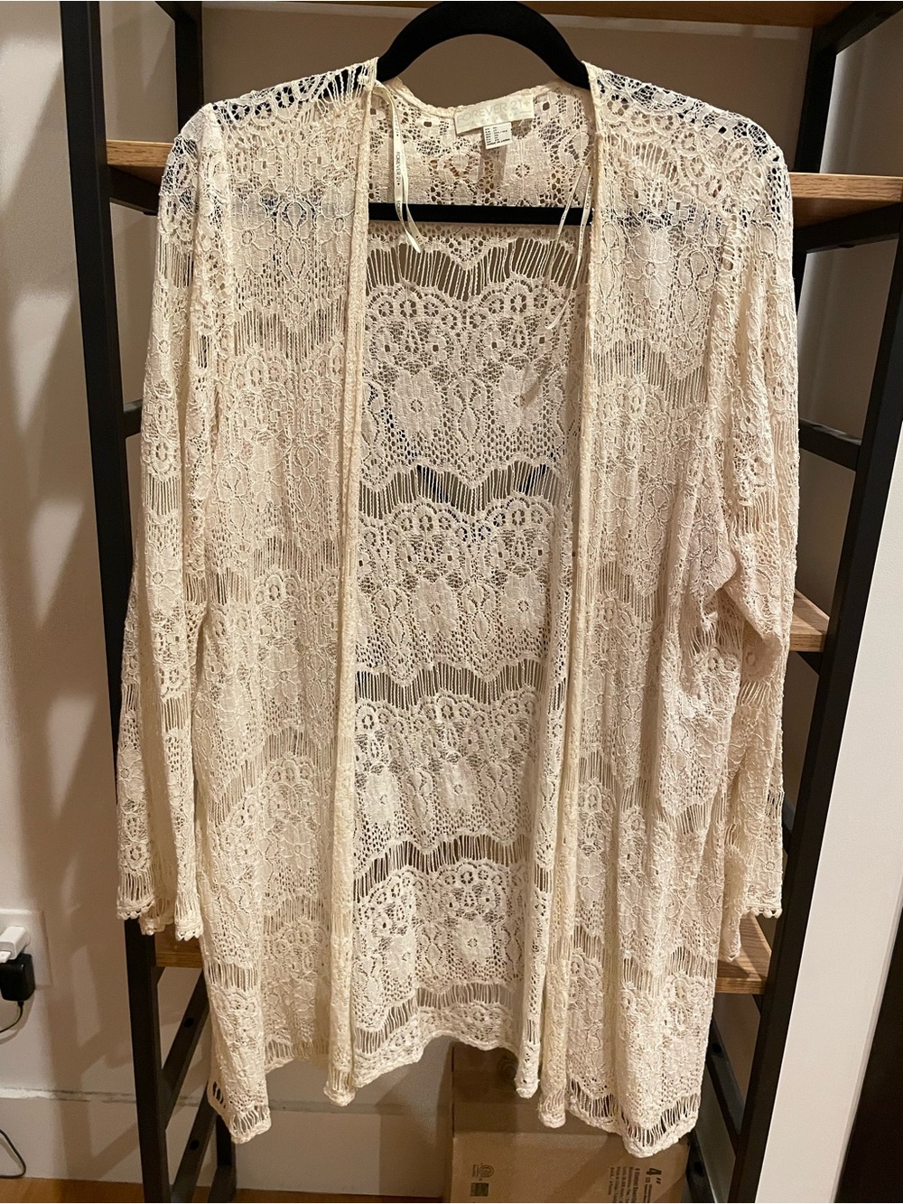 Forever 21 Cream Lace Open-Front Robe Cardigan